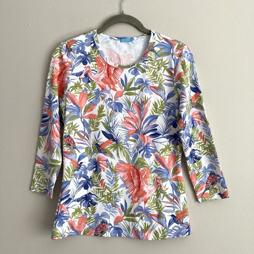 J McLaughlin Top Womens Size XS Floral Catalina Cloth Stretchy Casual Tropical